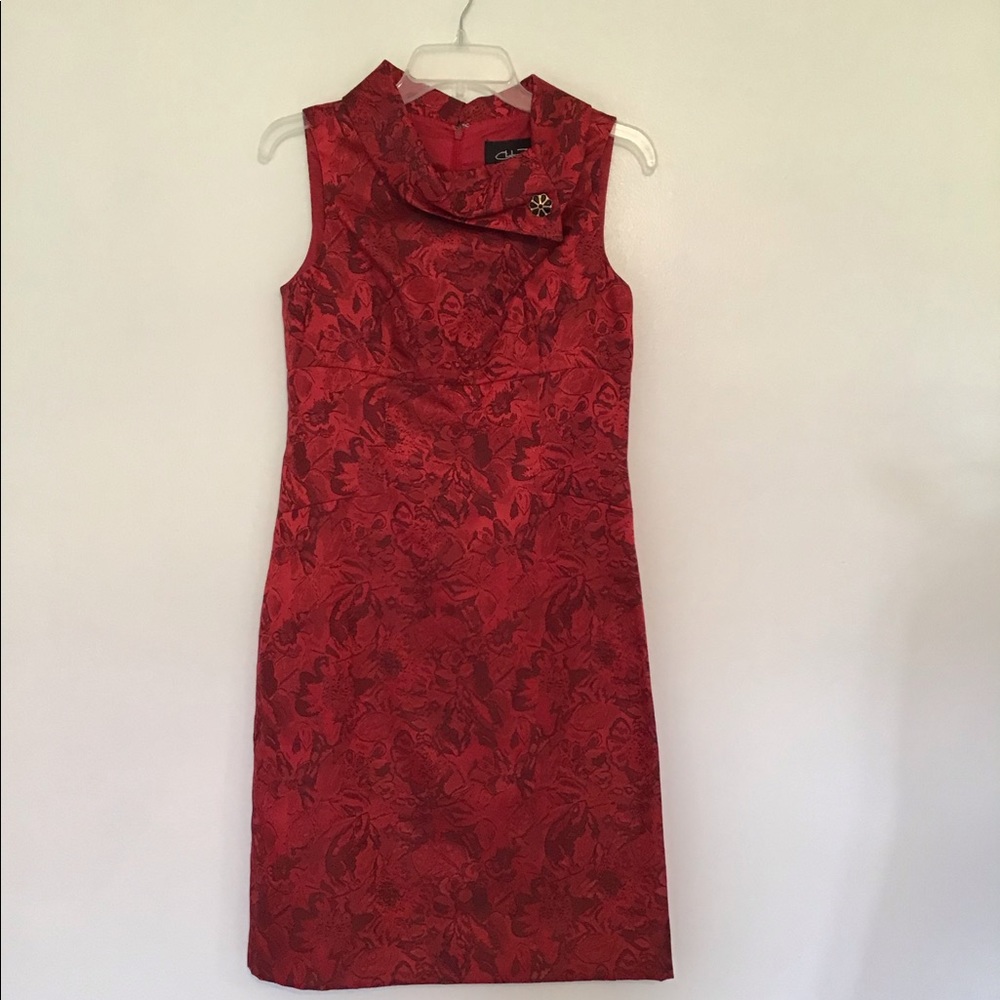 Party Dress Red Silk Floral design women’s 4